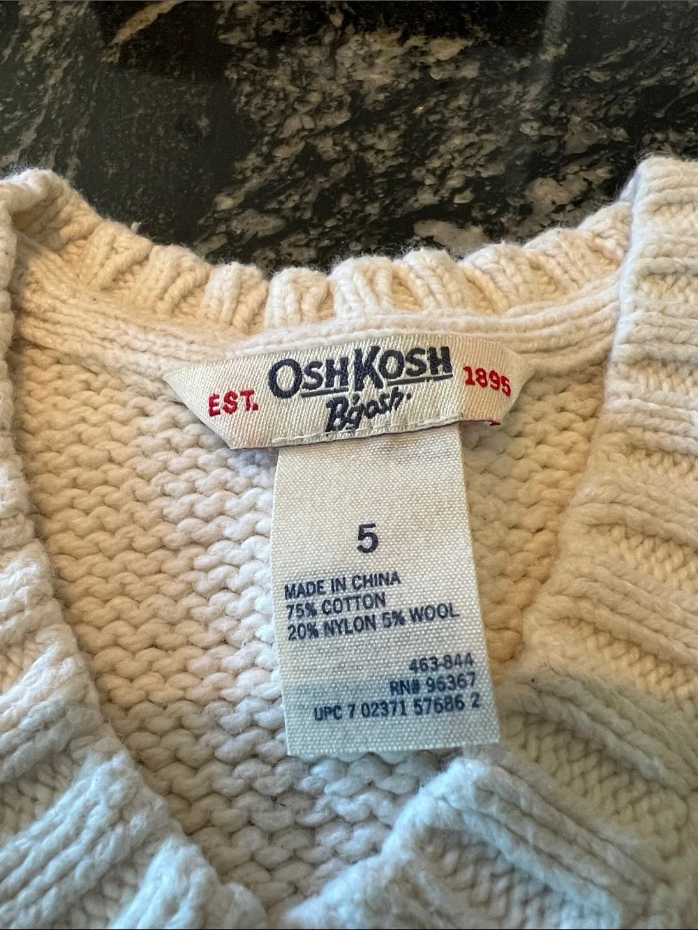 OshKosh B'gosh Cream Cable Knit V-Neck Sweater Vest